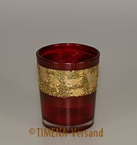 Votiv-Teelichtglas rot/gold